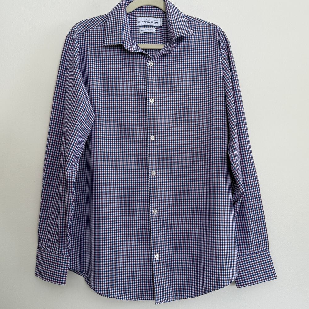 Mizzen + Main Leeward Standard Fit Men's Button Down Purple Check Shirt No Iron